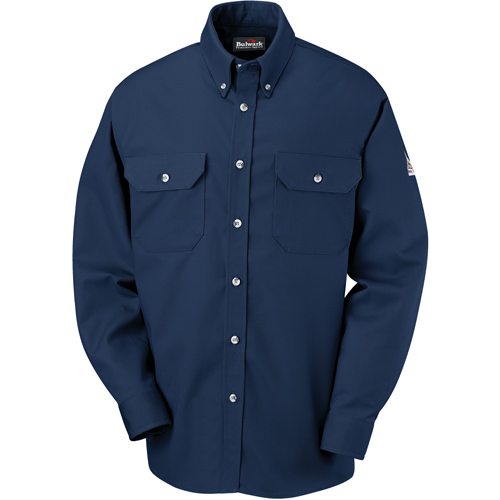 Flame-Resistant Cool Touch&reg; 2 Button Front Deluxe Shirts, Small, Navy Blue Equipex