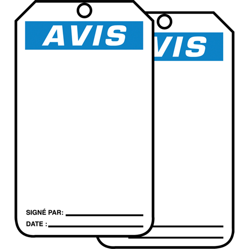 &eacute;tiquettes de s&eacute;curit&eacute; en français - &eacute;tiquettes avec ent&ecirc;ge vierge, Papier cartonn&eacute;, 3-1/8" la x 5-7/8" h, Français Equipex