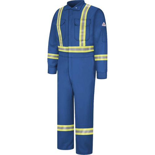 Combinaisons de qualit&eacute; sup&eacute;rieure r&eacute;sistantes aux flammes avec bandes r&eacute;fl&eacute;chissantes, Taille 38, Bleu royal, 12,2 cal/cm² Equipex