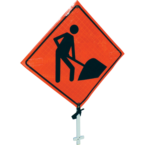 Enseigne sur poteau pr&eacute;sence de travailleurs, 24" x 24", Vinyle, Pictogramme Equipex