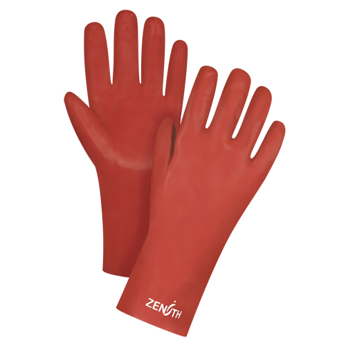 Red Smooth-Finish Chemical-Resistant Gloves, Size 9, 12" L, PVC, Interlock Inner Lining, 47-mil Equipex