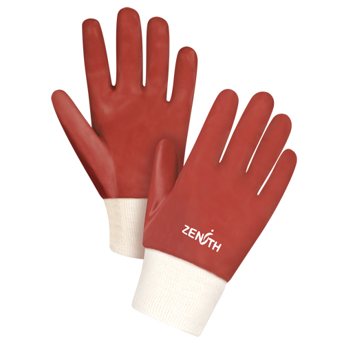 Red Smooth-Finish Chemical-Resistant Gloves, Size Large/9, 10" L, PVC, Interlock Inner Lining, 47-mil Equipex