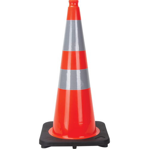 C&ocirc;ne de signalisation, 28", Orange, Bande(s) r&eacute;fl&eacute;chissante(s) 4" & 6" Equipex