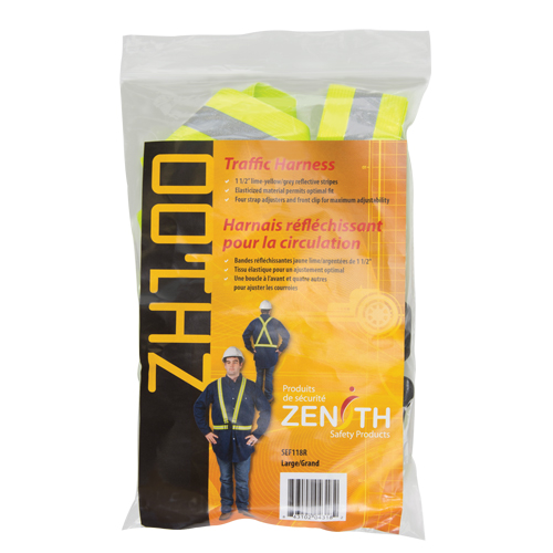 Standard-Duty Safety Harness, High Visibility Lime-Yellow, Silver Reflective Colour, Large Equipex