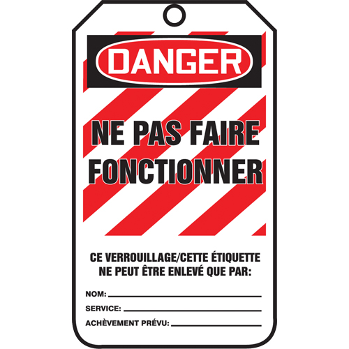 &eacute;tiquettes de verrouillage, Plastique, 3-3/8" la x 5-5/8" h, Français Equipex
