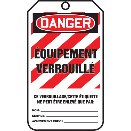 &eacute;tiquettes de verrouillage, Papier cartonn&eacute;, 3-3/8" la x 5-7/8" h, Français Equipex