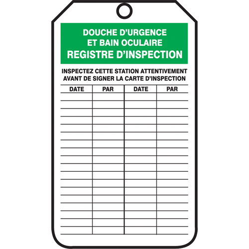 &eacute;tiquettes de s&eacute;curit&eacute; d'inspection et de contr&ocirc;le de l'&eacute;tat de l'&eacute;quipement, Papier cartonn&eacute;, 3-1/8" la x 5-7/8" h, Français Equipex