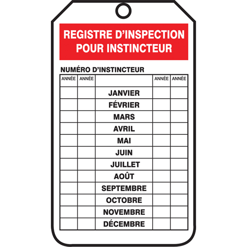 &eacute;tiquettes de s&eacute;curit&eacute; d'inspection et de contr&ocirc;le de l'&eacute;tat de l'&eacute;quipement, Papier cartonn&eacute;, 3-1/8" la x 5-7/8" h, Français Equipex