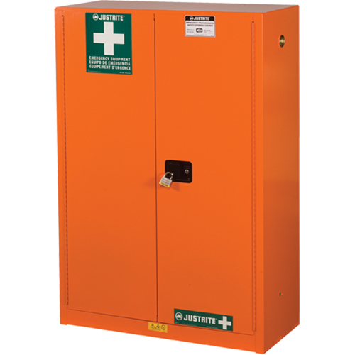 Emergency Preparedness Storage Cabinets, Steel, 4 Shelves, 65" H x 43" W x 18" D, Orange Equipex