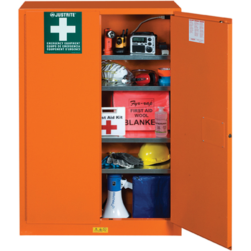 Armoires de rangement pour pr&eacute;paration aux situations d'urgence, Acier, 4 Tablettes, 65" h x 43" la x 18" P, Orange Equipex
