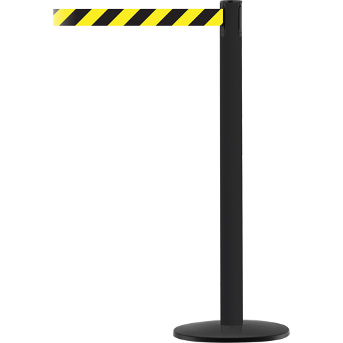 Advance TensaBarrier&reg; Barrier Post, Steel, 36" H, Black/Yellow Tape, 7.5' Tape Length Equipex