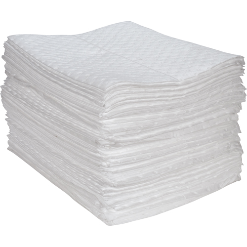 Feuilles absorbantes en fibres fines de premi&egrave;re qualit&eacute;, Huile seulement, 15" x 17", 30 gal. d'absorption Equipex
