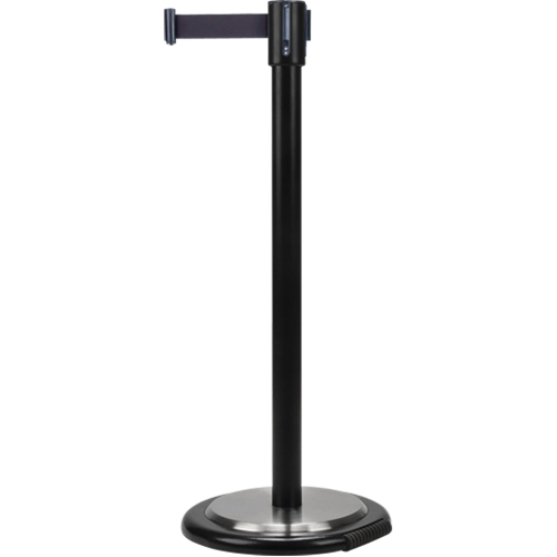 Barri&egrave;res sur pieds pour le contr&ocirc;le des foules, Acier, 35" h, Ruban Noir, Longueur du ruban 12' Equipex