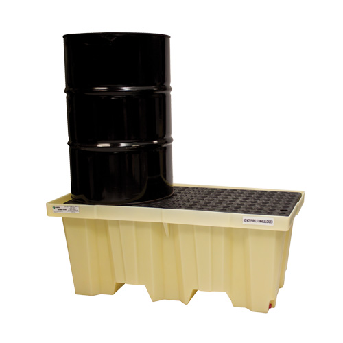 Palettes Poly-Spillpallet emboîtables avec drain pour 2 barils, Capacit&eacute; de d&eacute;versement 66 gal. US, 51" x 26" x 21" Equipex