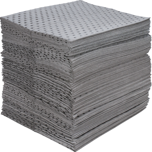 Feuilles absorbantes en fibres fines de calibre industriel, Universel, 15" x 17", 40 gal. d'absorption Equipex