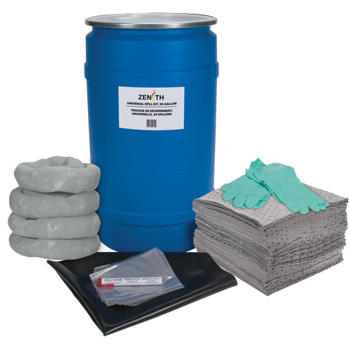Trousse de lutte contre les d&eacute;versements pour &eacute;tabli, Universel, Baril, Absorbance de 30 gal. US Equipex