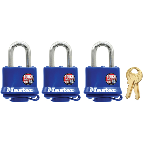 Weather-Resistant Padlock, Blue, Keyed Alike, Laminated Steel, 1-9/16" Width Equipex