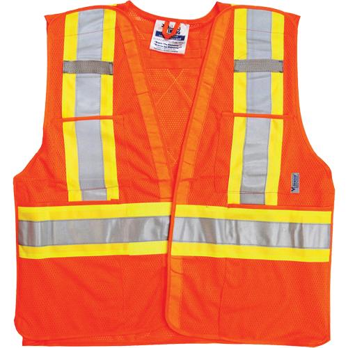Traffic Safety Vest, High Visibility Orange, Large/X-Large, Polyester Equipex