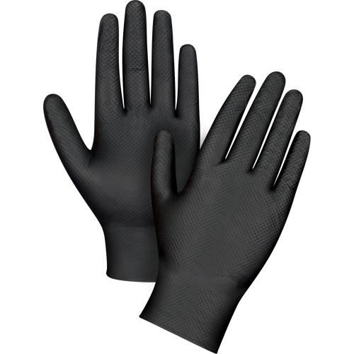 Gants d'examen de poids lourd &agrave; prise tactile, Petit, Nitrile, 8 mils, Sans poudre, Noir Equipex