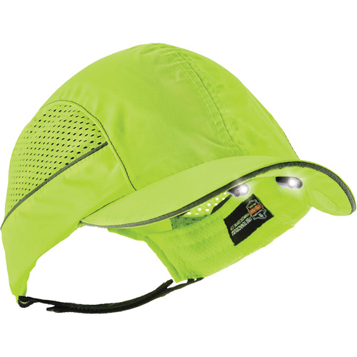 Skullerz&reg; 8960 Long Brim Bump Cap with LED Lighting, High Visibility Lime Green Equipex