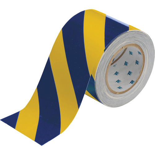 ToughStripe&reg; Floor Marking Tape, 4" x 100', Polyester, Blue and Yellow Equipex