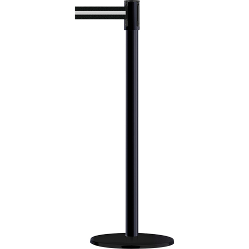 Slimline TensaBarrier&reg; Barrier Post, Steel, 38" H, Black/White Tape, 7.5' Tape Length Equipex