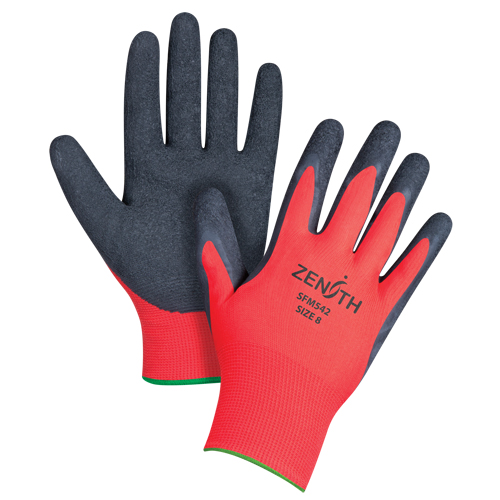 Gants enduits &agrave; prise cr&ecirc;p&eacute;e noir & rouge, 8/Moyen, R&ecirc;vetement Latex de caoutchouc, Calibre 13, Enveloppe en Polyester Equipex