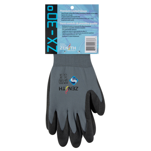 Gants enduits de premi&egrave;re qualit&eacute; ZX-30°, 8/Moyen, R&ecirc;vetement PVC, Calibre 15, Enveloppe en Nylon Equipex