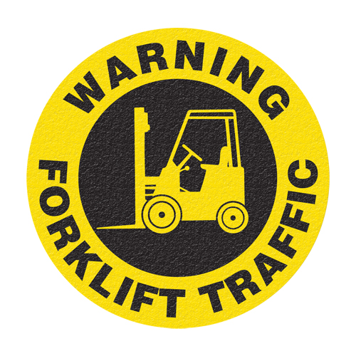Panneau de signalisation au sol  Warning Forklift Traffic , Adh&eacute;sif, Anglais avec pictogramme Equipex