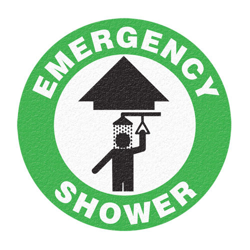 Panneau de signalisation au sol  Emergency Shower , Adh&eacute;sif, Anglais avec pictogramme Equipex