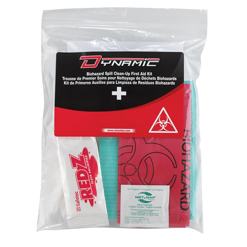 Trousse de premiers soins pour nettoyage de biorisques Dynamic, Dispositif m&eacute;dical Classe 1, Sac en plastique refermable Equipex