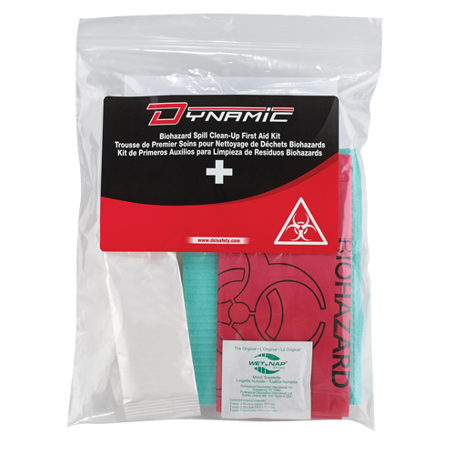 Trousse de premiers soins pour nettoyage de biorisques Dynamic, Dispositif m&eacute;dical Classe 1, Sac en plastique refermable Equipex