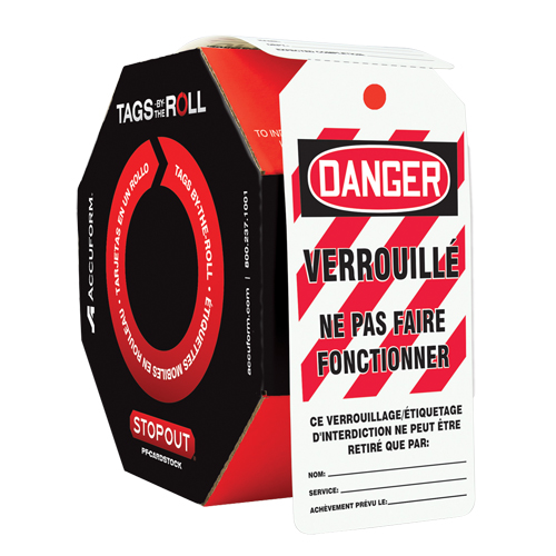 &eacute;tiquettes de s&eacute;curit&eacute; en rouleaux, Plastique, 3" la x 6-1/4" h, Français Equipex