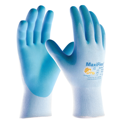 Gants enduits ultra l&eacute;gers MaxiFlex ATG, 6/T-petit, R&ecirc;vetement Mousse de nitrile, Calibre 15, Enveloppe en Nylon Equipex