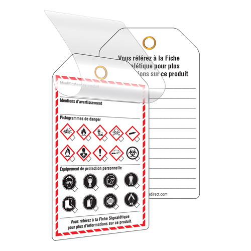 &eacute;tiquettes auto-plastifiantes pour le milieu de travail, Papier cartonn&eacute;, 3-3/8" la x 5-3/4" h, Français Equipex