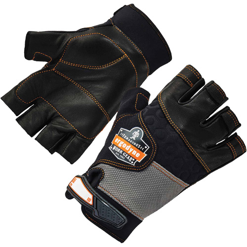 ProFlex 901 Half-Finger Leather Impact Gloves, Small, Grain Leather Palm, Hook & Loop Cuff Equipex