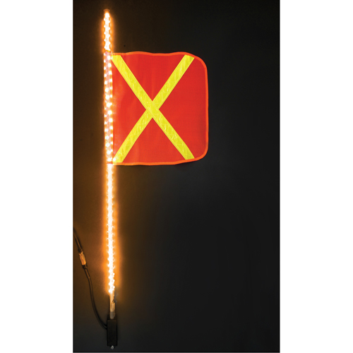 Fanions DEL robustes Safety Whip, Fixation Attelage, Hauteur 4, Orange avec X r&eacute;fl&eacute;chissant Equipex