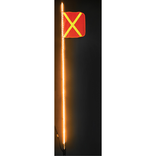 Fanions DEL robustes Safety Whip, Fixation Attelage, Hauteur 8, Orange avec X r&eacute;fl&eacute;chissant Equipex