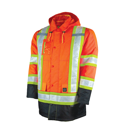 Lined Safety Parka, High Visibility Orange, Large Equipex