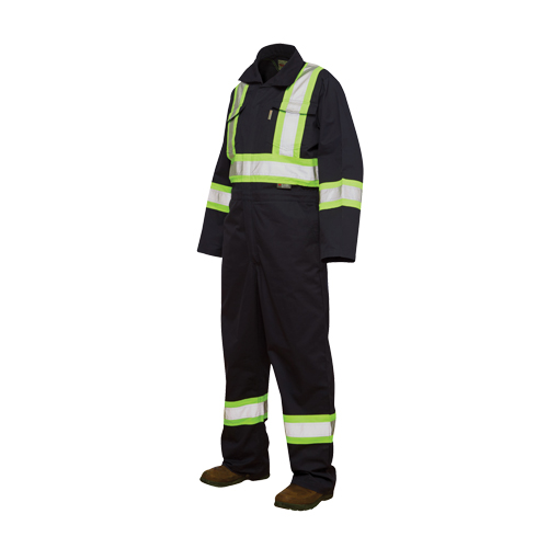 Unlined Safety Coveralls, Large, Navy Blue Equipex