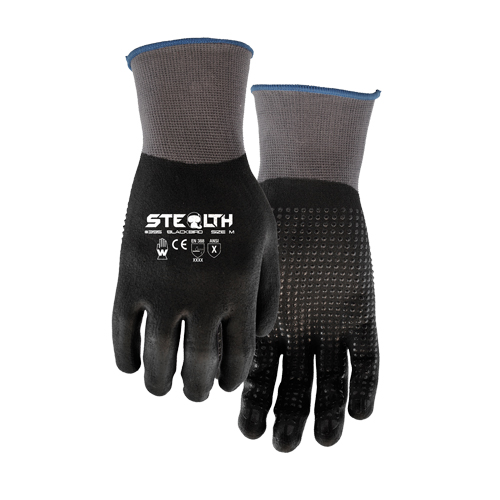 395 Stealth Blackbird Gloves, 7/Small, Foam Nitrile Coating, 15 Gauge, Nylon Shell Equipex