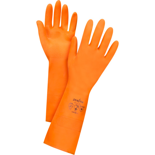 Orange Chemical-Resistant Gloves, Size 8, 13" L, Latex, Flock-Lined Inner Lining, 28-mil Equipex