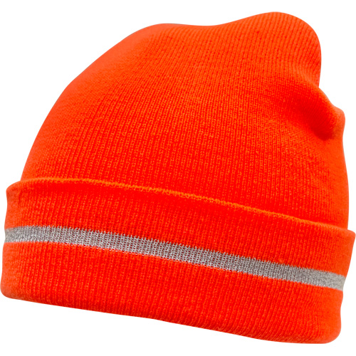 High Visibility Knit Hat with Reflective Stripe, High Visibility Orange, Acrylic Equipex