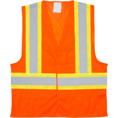 Traffic Safety Vest, High Visibility Orange, Medium, Polyester Equipex
