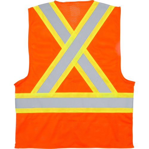 Traffic Safety Vest, High Visibility Orange, Medium, Polyester Equipex