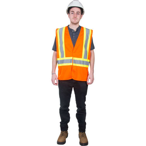 Traffic Safety Vest, High Visibility Orange, Medium, Polyester Equipex
