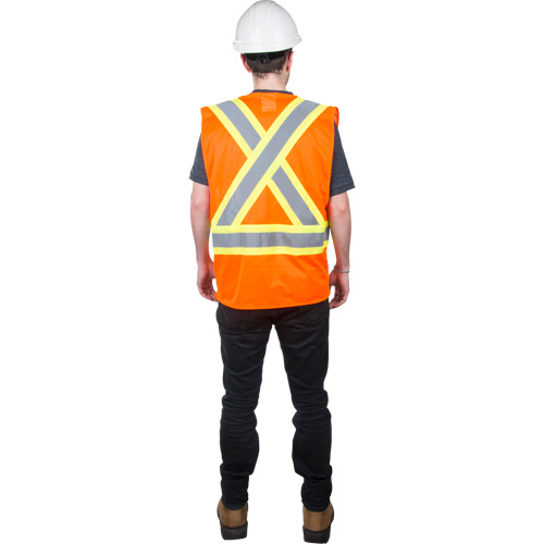 Traffic Safety Vest, High Visibility Orange, Medium, Polyester Equipex