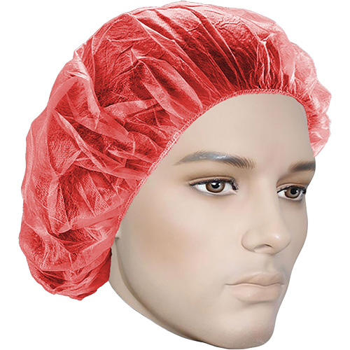 Bouffant Caps, Polypropylene, 21", Red Equipex