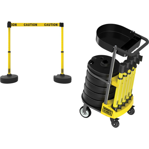 PLUS Barrier Post Cart Kit with Tray, 75' L, Metal, Yellow Equipex