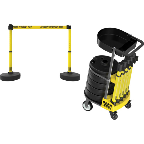 PLUS Barrier Post Cart Kit with Tray, 75' L, Metal, Yellow Equipex